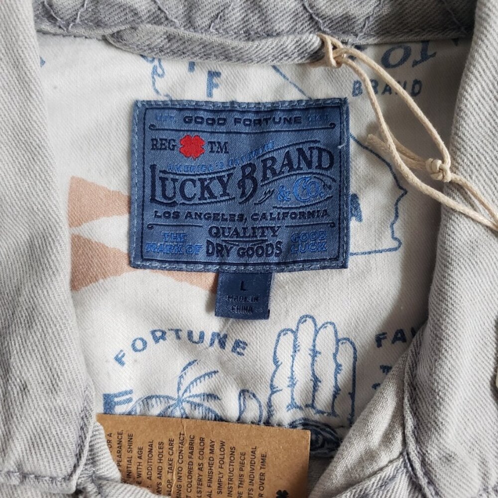 Lucky Brand Denim Jacket Mens L Gray Linen Blend Oakland NWT - Picture 5 of 6